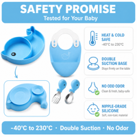 Vaisselle pour enfants en forme de dauphin en silicone de qualité alimentaire, assiette d'aspiration sans BPA, bol, tasse et cuillère, pour les tout-petits
