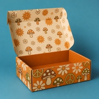 Caja de Cartón Corrugado Impresa Personalizada al por Mayor, Impresión a Todo Color en el Interior y Exterior, Caja de Regalo Retro con Diseño de Hongo, Margarita y Símbolo de la Paz