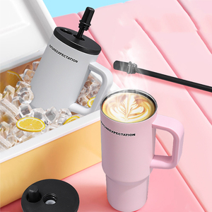 710ml Large <b>Handle</b> Tumbler Stainless Steel Vacuum Insulated Straw Cup Portable <b>Travel</b> Coffee Water <b>Mug</b> For Car Office Wholesale - Product Image 2