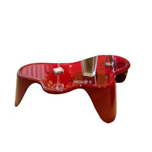 โต๊ะกาแฟทรงโค้งสไตล์วินเทจโมเดิร์นสีแดง โต๊ะน้ำชาทรงกลม โต๊ะข้างโซฟา ทำจากไฟเบอร์กลาส เหมาะสำหรับห้องนั่งเล่น ใช้ได้ทั้งภายในและภายนอกอาคาร - Product Image 1