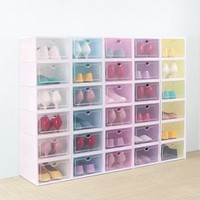 Boîte à chaussures transparente organisateurs de chaussures épaissies pli en plastique boîte de rangement anti-poussière empilable divers Styles