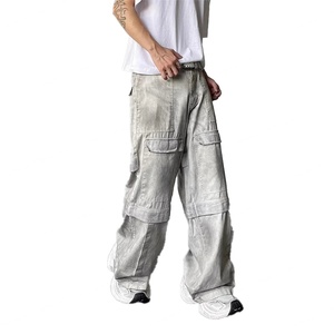 Pantalones Cargo de Alta Calidad al por Mayor, Estilo Urbano, 100% Algodón, Lavado Desgastado, Pierna Ancha, para Hombre - Product Image 5