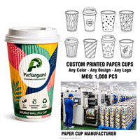 Gobelet à thé en papier triple paroi avec revêtement PLA anti-brûlure, approuvé par la FDA, pour Chai Latte et tisanes, avec impression personnalisée écologique
