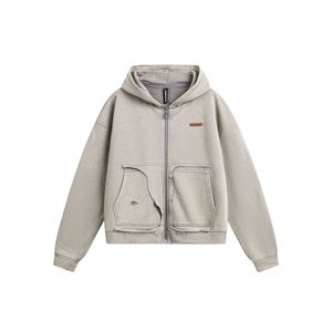 Venta al por mayor de luz de lujo Retro Street Hoodie Jacket Damaged Washed <span class=keywords><strong>Sudadera</strong></span> con capucha de los hombres cremallera pulóver 100% suéter de algodón - Product Image 1