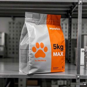 Sac de nourriture pour animaux de compagnie personnalisé à fenêtre givrée en PE-BD à joint à huit côtés étanche à l'humidité avec trou européen pour le stockage en vrac - Product Image 1