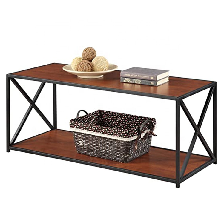Черный/вишневый современный журнальный столик с металлической рамкой и деревянной поверхностью для гостиной, чайный столик