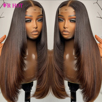Perruques brésiliennes lisses en cheveux humains de qualité supérieure, couleur marron ombré, coupées en couches, avec fermeture en dentelle 4x4, pour femmes noires, vente en gros