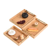 Plateau de service rectangulaire en bois écologique avec poignées métalliques robustes, sans BPA, pour la restauration, les tables à café
