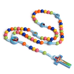 JC wholesale plastic cross 8mm handmade necklace children's color rosary necklace cartoon Cross