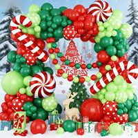 Guirnalda de Globos de Látex Navideños en Forma de Arco, Serie Rojo, Verde, Blanco, Plateado y Rosa, Globos de Papel de Aluminio con Forma de Bastón de Caramelo, Decoración para Fiestas Navideñas