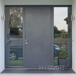 <span class=keywords><strong>Puerta</strong></span> de Entrada Moderna Minimalista de Aluminio con Paneles Laterales de Vidrio y Manija con Bloques de Color para Uso Residencial - Product Image 3