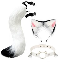 Costume de cosplay moelleux : Masque de renard demi-visage avec queue de renard et pattes de therian