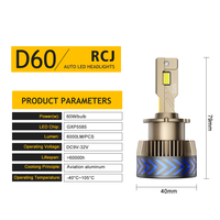 RCJ Nouvelle Arrivée D60 D4S 2 Tube Cuivre Ampoule de Phare LED 60W 6000LM 9006 9005 LED Phare de Voiture avec Matériau en Aluminium
