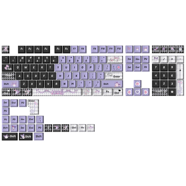 Kuromi Keycap Cherry Profile 130Key PBT Material Dye Sublimation Keycap Cute for Mechanical Gaming Keyboard DIY Custom
