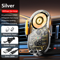 Chargeur sans fil C23 en verre transparent 15W avec support de téléphone de veilleuse Support de voiture à serrage automatique Chargeur sans fil 66W pour voiture