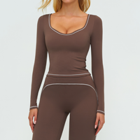 Camiseta Deportiva de Yoga de Manga Larga con Costuras en Contraste, Corte Ajustado, Transpirable, para Deportes al Aire Libre