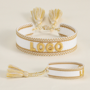 Braccialetti in Tessuto da Donna con Logo Personalizzato, Intrecciati con Ricamo 'Love', Nappa Regolabile, Bracciali <span class=keywords><strong>dell</strong></span>'<span class=keywords><strong>Amicizia</strong></span> alla Moda - Product Image 2