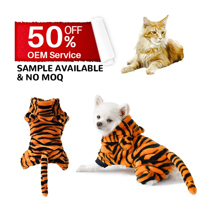 Pet Dog Tiger Costume Hoodie Coat Funny Halloween Tiger Pet Clothes Cosplay Cute Dogs Warm Apparel For Dog