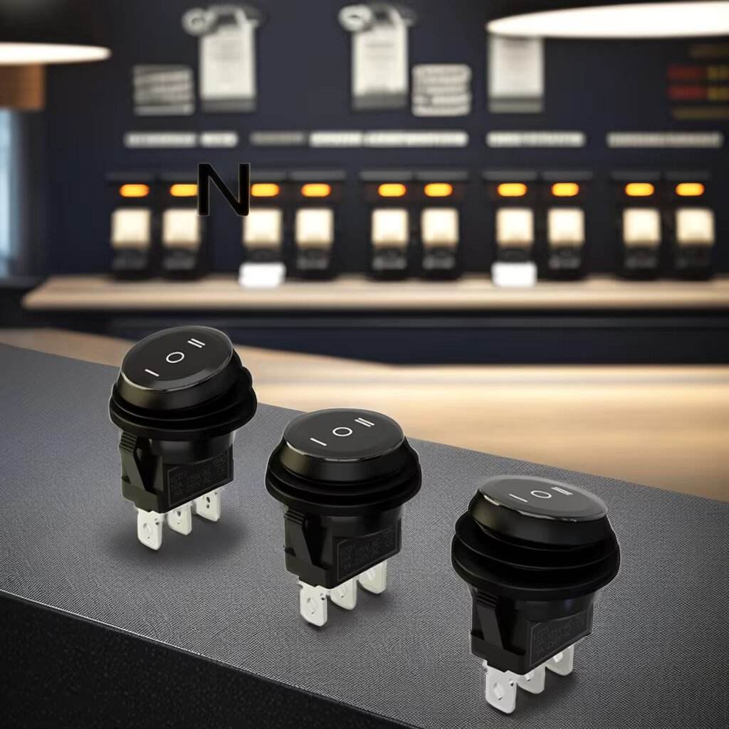 KCD1 Mini Single Pole Rocker Switch 250VAC 20mm Round Boat Circular Switch in Black Red Blue Green with 3Pin PA66 Material