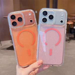 เคสโทรศัพท์ใสแบบไล่สีวิบวับ แม่เหล็กในตัว สำหรับ iPhone 17 16 15 14 Pro Max  ตกแต่งเพชร  ฝาหลังใส IMD ป้องกันการกระแทก - Product Image 3