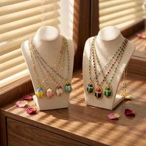 Collier Pendentif <span class=keywords><strong>Scarabée</strong></span> Plaqué Or 18K Multicolore, Émail Bicolore Micro-Pavé CZ, Bijou Rétro Égyptien, Idéal Cadeau - Product Image 4