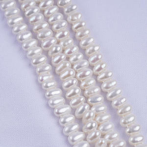Chaîne semi-finie en perles d'eau douce naturelles blanches de 5-6 mm, forme de riz, double perforation, accessoires de style baroque, vente en gros Zhuji - Product Image 3