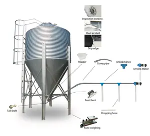 New Chicken and Poultry Feed Storage System Automatic Auger Maize Silo Farm House with Liner Storage