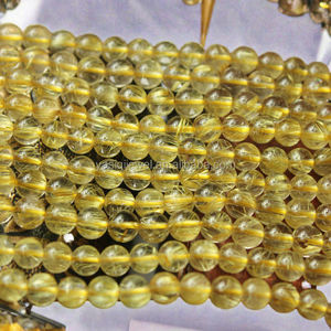 Perles rondes en quartz rutile or, pierres précieuses naturelles, 8 mm de diamètre, certifiées par un tiers - Product Image 3