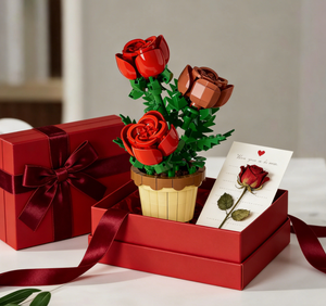 Bloques de Construcción de Bonsái de Rosa del Amor Eterno |   Kit de Maceta con Degradado Rojo y Marrón, Regalo Romántico para el Día de San Valentín - Product Image 1