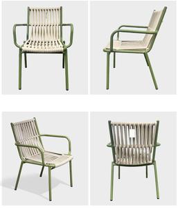 Chaise de jardin moderne en aluminium vert avec corde à séchage rapide et durable pour les repas en plein air, les parcs, les cours et les fermes. - Product Image 4