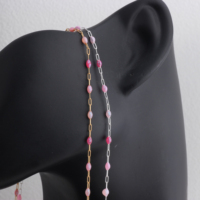 Superbe chaîne trombone 3+1 en or 14K plaqué/argent S925 émaillée rose/fuchsia scintillante pour la création de colliers DIY et de bijoux permanents
