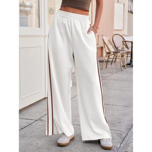 Pantalon large pour femme, taille haute, élastique, fente latérale, coupe ample, décontracté, pour l'entraînement, avec poches, en tissu tricoté respirant - Product Image 2