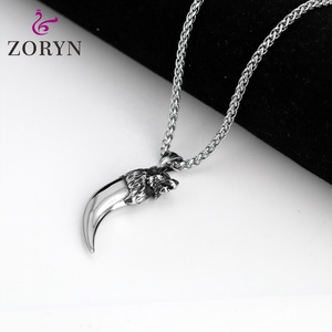 Colliers pendentifs tête de loup en acier inoxydable, style viking, gothique, punk, vintage, bijoux de mode en acier titane pour hommes - Product Image 2