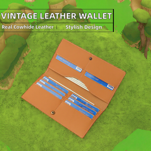 Portefeuilles vintage pour hommes en cuir de vache véritable, organiseur de cartes, style décontracté, long portefeuille simple à rabat - Product Image 2