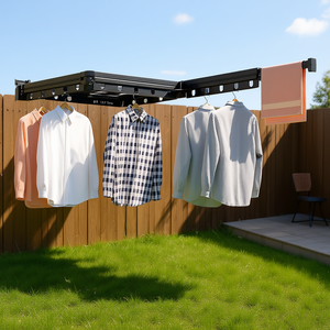 Séchoir mural rétractable DB 127,5 cm en aluminium pour l'extérieur, gain de place, organisateur de rangement pour vêtements - Product Image 2