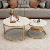 Table d'appoint grise de salon haute brillance au design de luxe 2 pièces pieds en métal petite Table basse ronde de café