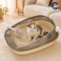 Grande litière ouverte pour chat, design oreilles de chat, toilette mignonne pour chat, anti-éclaboussures, fournitures pour animaux de compagnie pour chats
