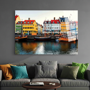 Impresión en lienzo de Nyhavn Dinamarca: escena colorida del puerto de Copenhague, arte en vidrio templado - Product Image 3