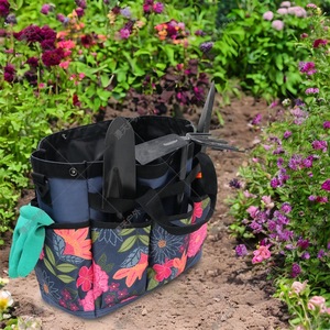 Sac à outils de jardin floral portable, porte-outils multifonction avec fermeture à pression, design suspendu, motif de fleurs bleues - Product Image 3