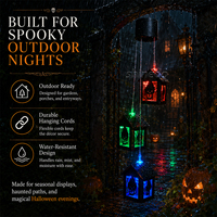 Carillon solaire en forme de maison, mini lanternes effrayantes pour fête de jardin, lumières de Noël d'Halloween, lampes solaires de jardin à tête de crâne d'horreur
