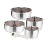 Ensemble de casseroles en acier inoxydable Lecos, 9 pièces, compatible avec l'induction et passe au lave-vaisselle, avec poignée amovible