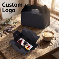 Boîte cadeau en papier noir imprimée sur mesure avec poignée, logo personnalisé, impression de dessins animés, emballage pour bonbons et gâteaux pour fêtes d'enfants, boîte à dragées, vente en gros