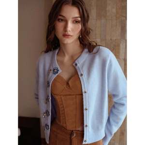 <span class=keywords><strong>Cardigan</strong></span> da Donna <span class=keywords><strong>Bianco</strong></span> in 100% <span class=keywords><strong>Cotone</strong></span> Lavorato a Maglia con Bottoni Frontali Ricamati e Decorati, Maniche Lunghe - Product Image 3