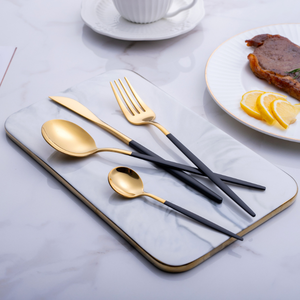 Bồ Đào Nha dao kéo với thép không gỉ sáng gương titan vàng <span class=keywords><strong>4</strong></span> Piece vàng đen muỗng <span class=keywords><strong>Flatware</strong></span> <span class=keywords><strong>Set</strong></span> - Product Image 2