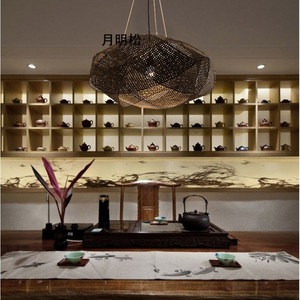 โคมไฟไม้ไผ่ทรงวงรีแบบไม่สมมาตร ใช้หลอดไฟ LED ขั้ว E27 เหมาะสำหรับห้องน้ำชา บ้านพัก ล็อบบี้ โคมไฟหวายตกแต่ง - Product Image 4