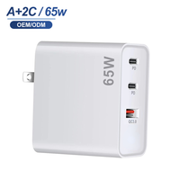 Vente en gros de chargeur GaN rapide 65W trois ports USB A + USB C pliable US Plug adaptateur de chargeur de voyage pour ordinateur portable téléphone portable