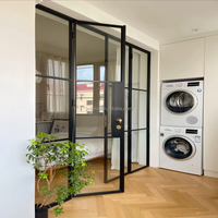 Portes françaises modernes à cadre fin en aluminium et verre, portes battantes à double battant sur pied pour l'entrée, la décoration intérieure de la chambre et de la maison