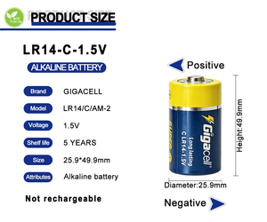 Suministro de Fábrica OEM, <span class=keywords><strong>Pilas</strong></span> Super Alcalinas de 1.5V, Batería <span class=keywords><strong>LR14</strong></span> Tamaño <span class=keywords><strong>C</strong></span> para Kits de Emergencia y Suministro de Respaldo - Product Image 4
