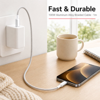 Kabel USB PD 100W Desain Berkilau Tinggi Berbahan Aluminium Alloy Teranyam, Kompatibel untuk Laptop, Monitor, dan Ponsel