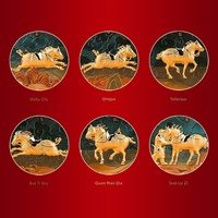 Ornement Royal Six Chevaux Dorés, 60mg d'Or 24K, Décoration Maison Année du Cheval, Coffret Cadeau d'Affaires Nouvel An, Fabriqué en Chine